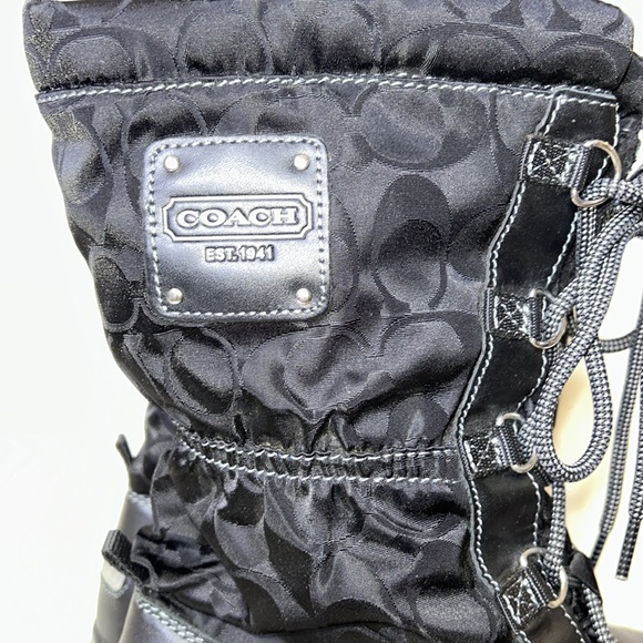 COACH SHAINE SIGNATURE WOMENS BOOTS WINTER RAIN SNOW BLACK LACE UP FLEECE LINED - Picture 2 of 10